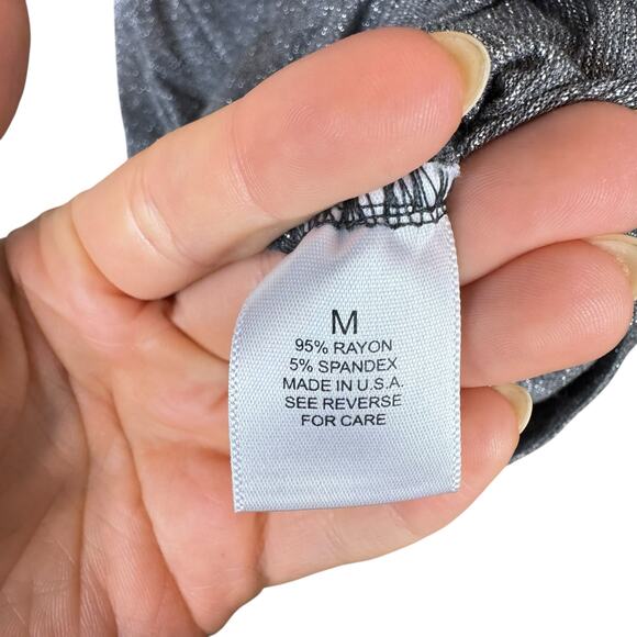 Lola & Sophie Gray Thin Knit Silver Metallic Long Sleeve Asymmetrical Fitted Top - Picture 11 of 12